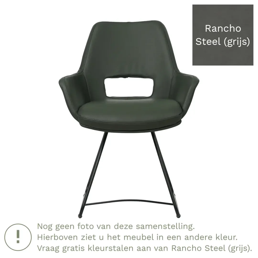afbeelding van Leren eetkamerstoel Zippy - Rancho Steel (grijs) - U-poot staal rond zwart