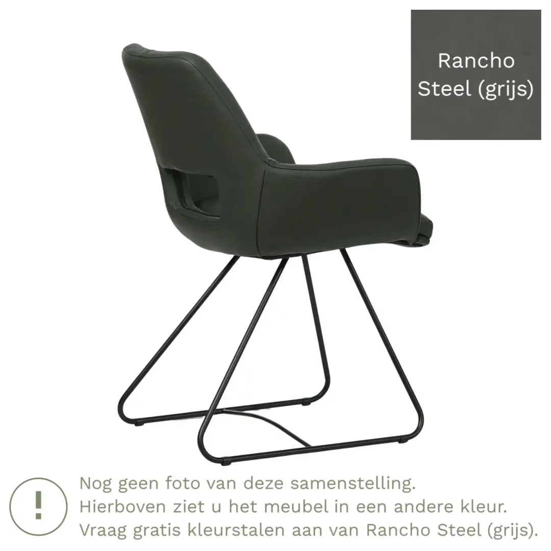 afbeelding van Leren eetkamerstoel Zippy - Rancho Steel (grijs) - U-poot staal rond zwart