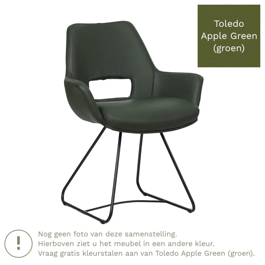 afbeelding van Leren eetkamerstoel Zippy - Toledo Apple Green (groen) - U-poot staal rond zwart