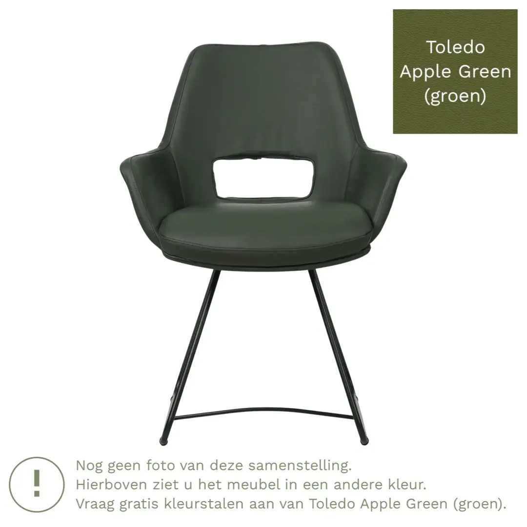 afbeelding van Leren eetkamerstoel Zippy - Toledo Apple Green (groen) - U-poot staal rond zwart