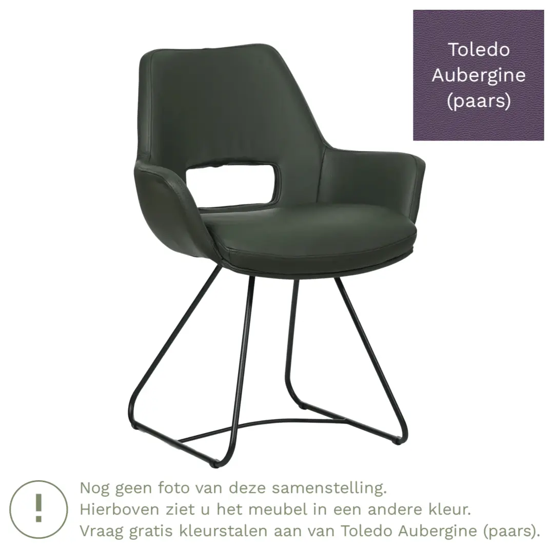 afbeelding van Leren eetkamerstoel Zippy - Toledo Aubergine (paars) - U-poot staal rond zwart