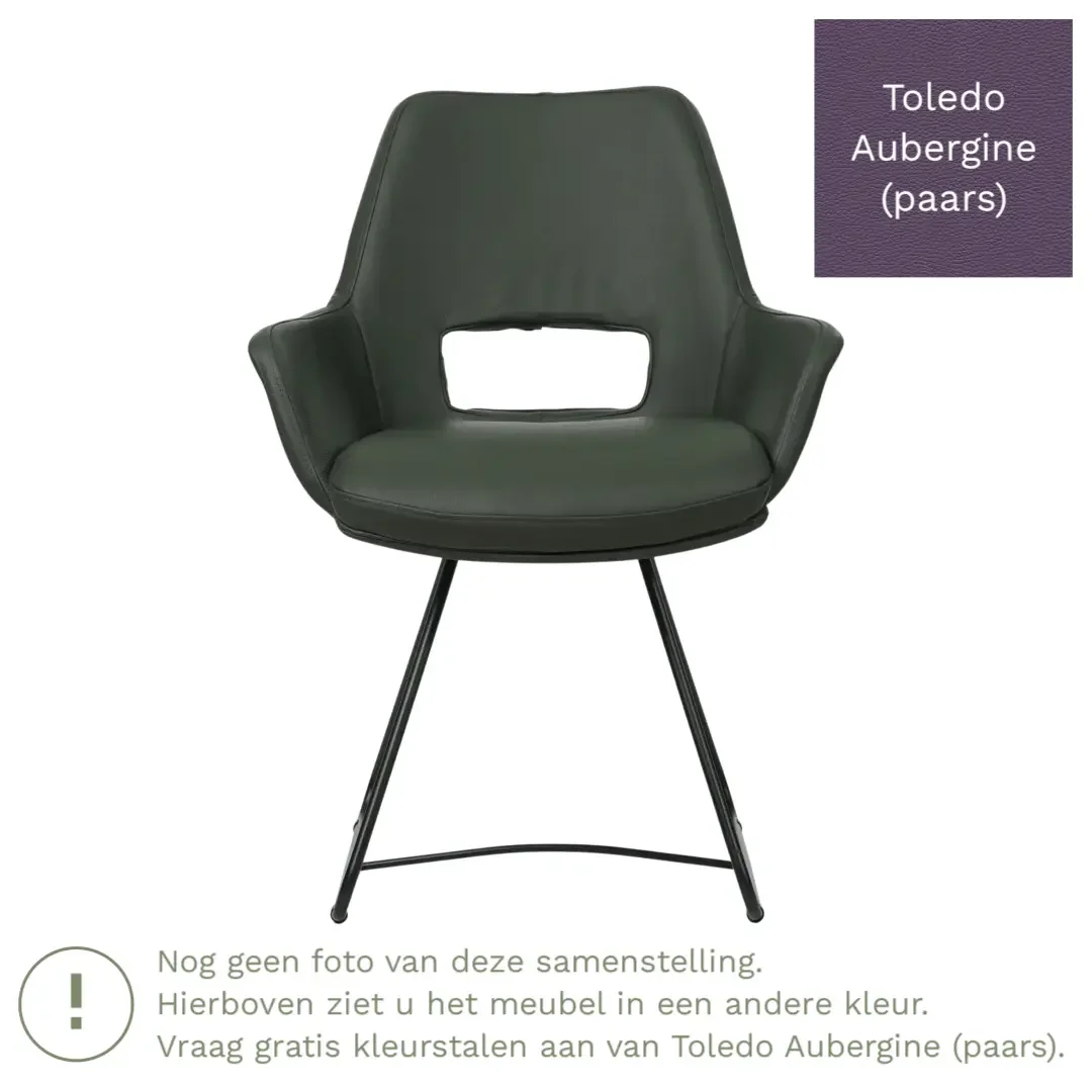 afbeelding van Leren eetkamerstoel Zippy - Toledo Aubergine (paars) - U-poot staal rond zwart