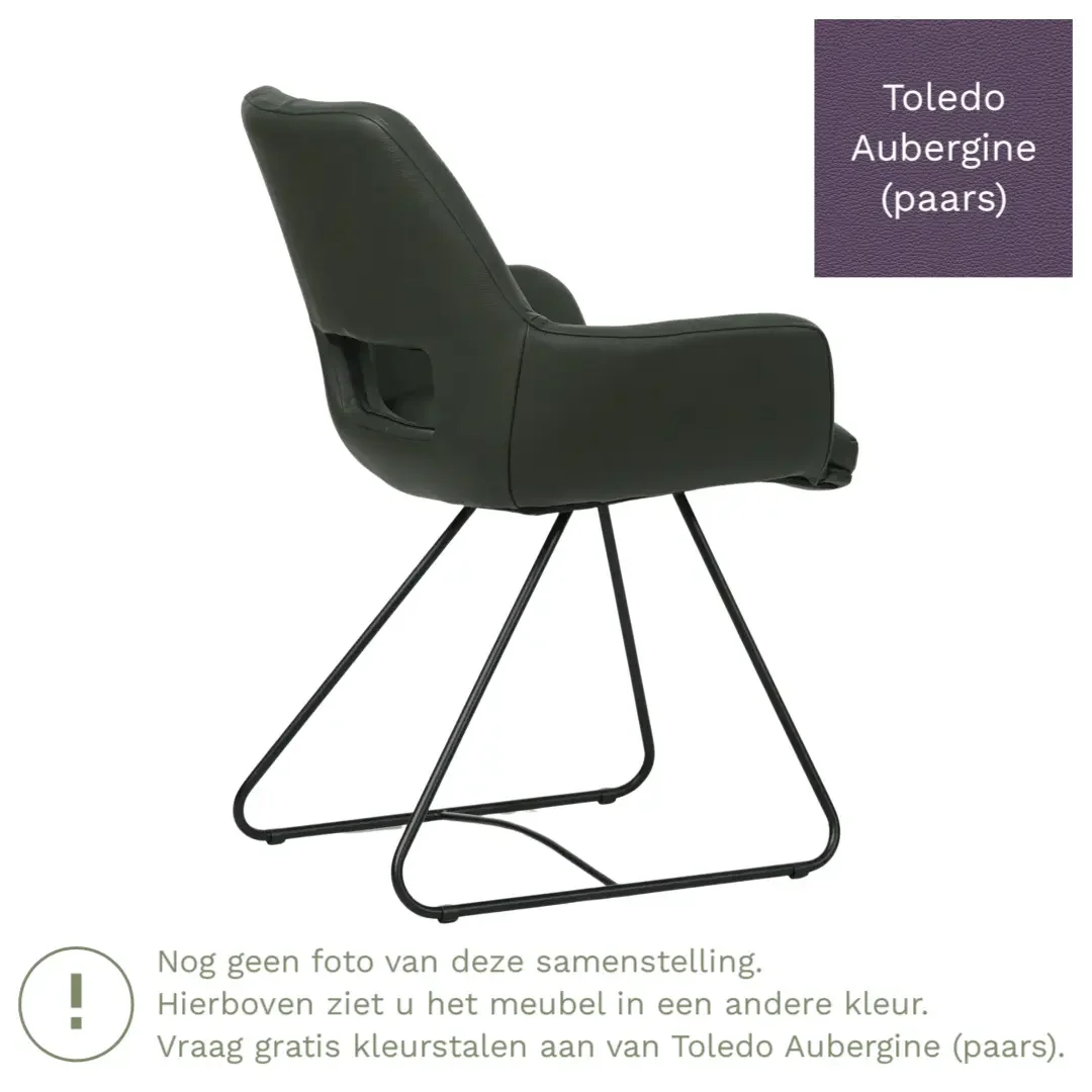 afbeelding van Leren eetkamerstoel Zippy - Toledo Aubergine (paars) - U-poot staal rond zwart