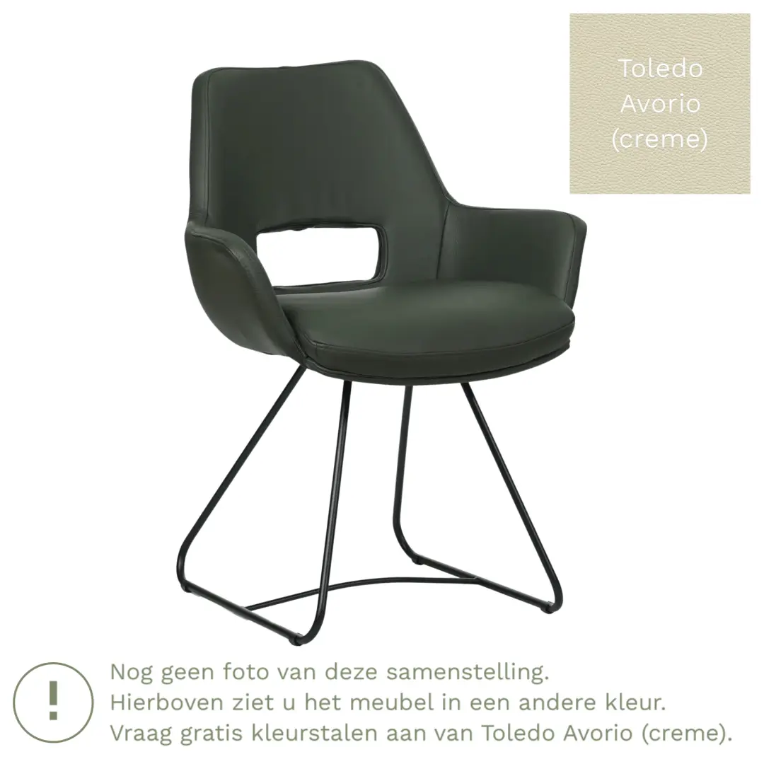 afbeelding van Leren eetkamerstoel Zippy - Toledo Avorio (crème) - U-poot staal rond zwart