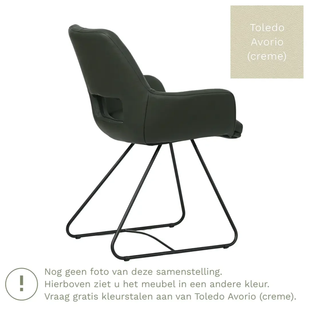 afbeelding van Leren eetkamerstoel Zippy - Toledo Avorio (crème) - U-poot staal rond zwart