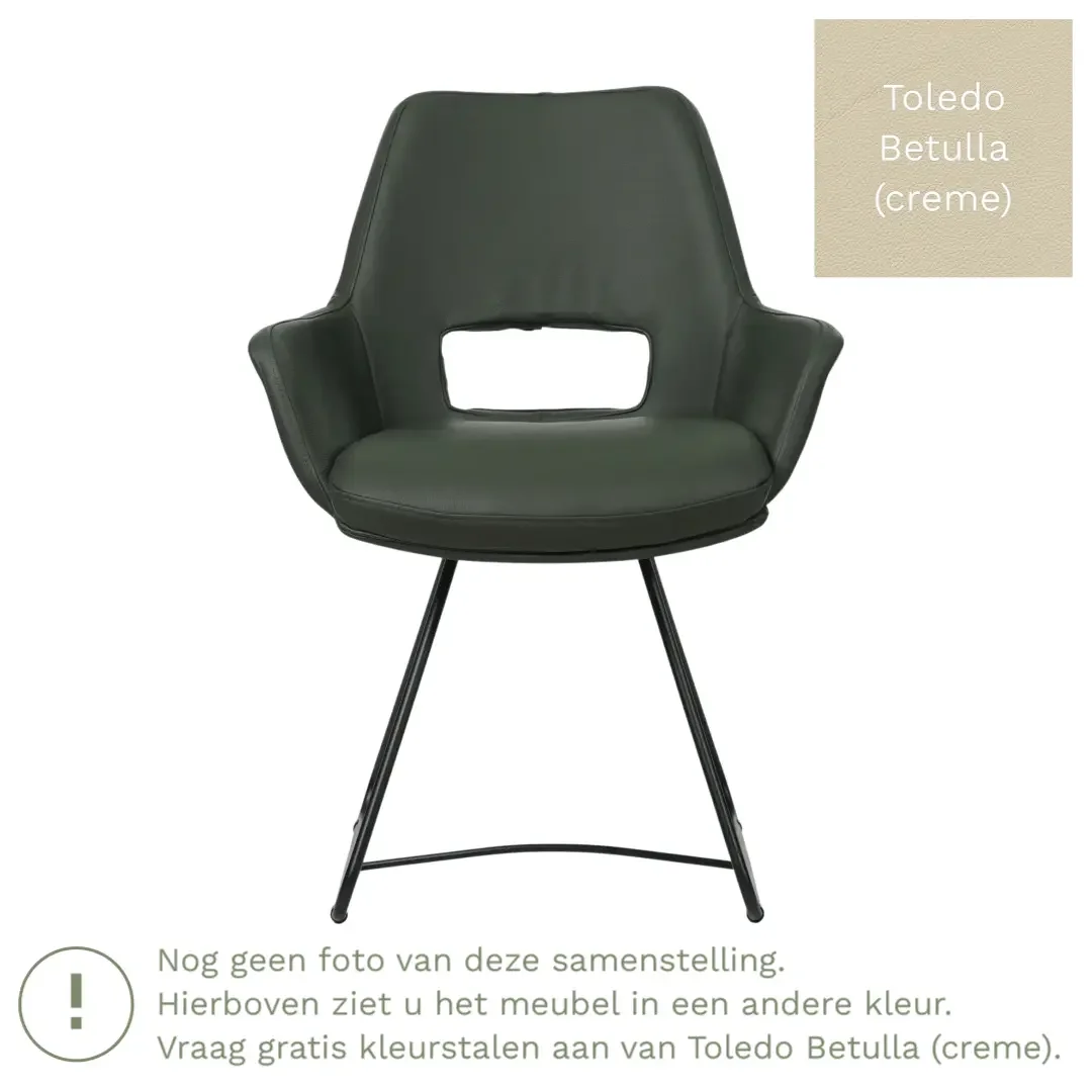afbeelding van Leren eetkamerstoel Zippy - Toledo Betulla (crème) - U-poot staal rond zwart