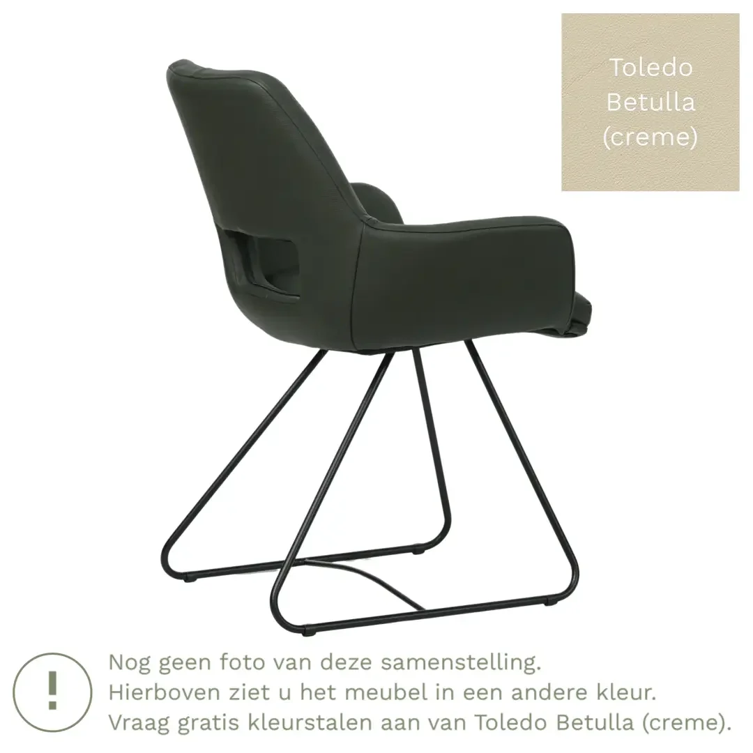 afbeelding van Leren eetkamerstoel Zippy - Toledo Betulla (crème) - U-poot staal rond zwart