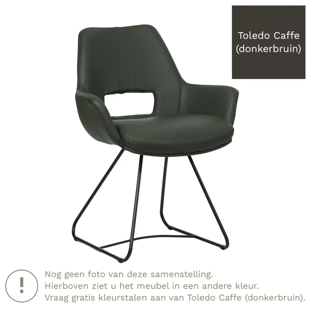 afbeelding van Leren eetkamerstoel Zippy - Toledo Caffe (donkerbruin) - U-poot staal rond zwart