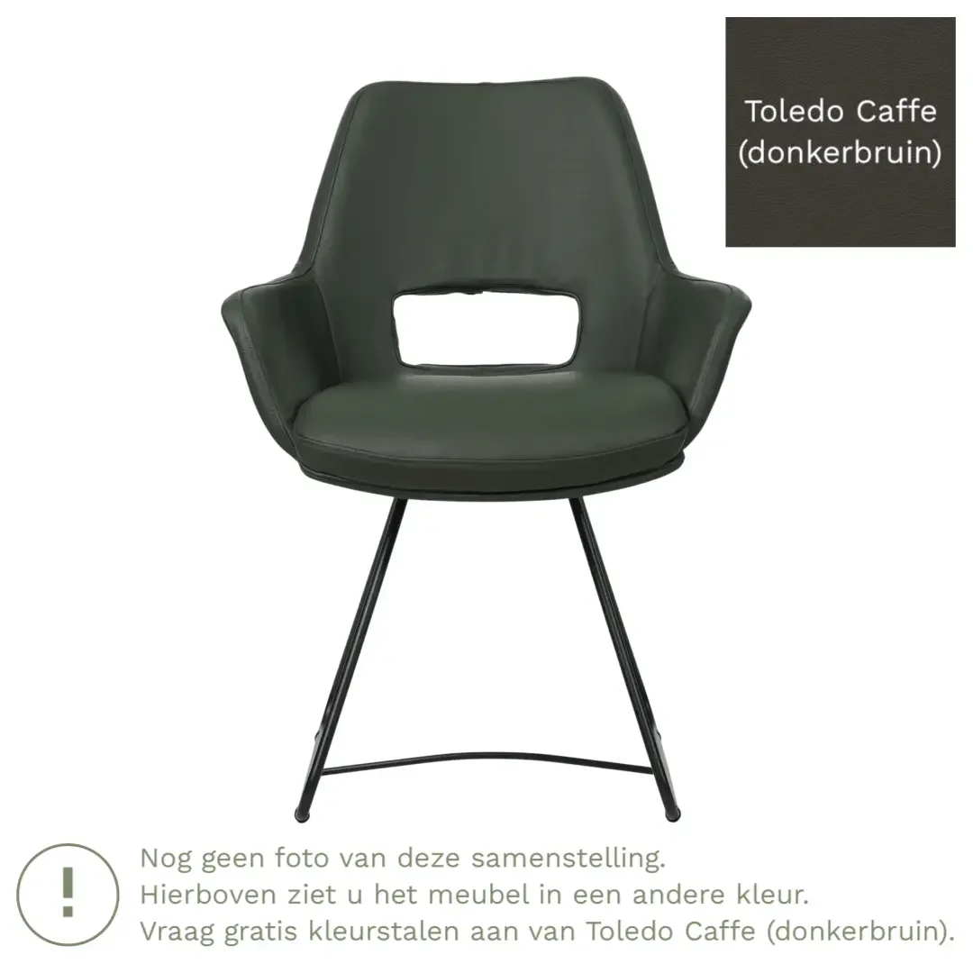 afbeelding van Leren eetkamerstoel Zippy - Toledo Caffe (donkerbruin) - U-poot staal rond zwart