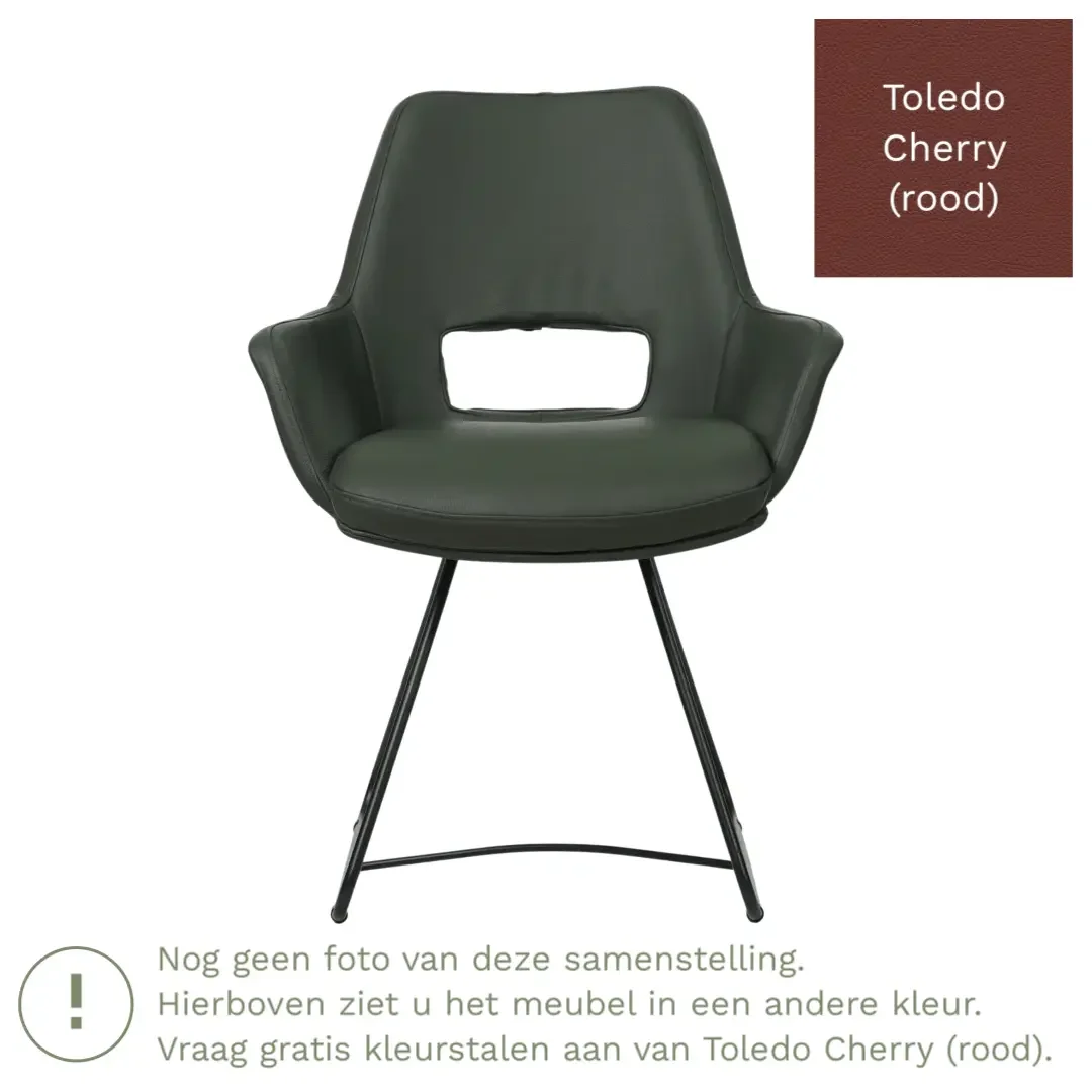 afbeelding van Leren eetkamerstoel Zippy - Toledo Cherry (rood) - U-poot staal rond zwart