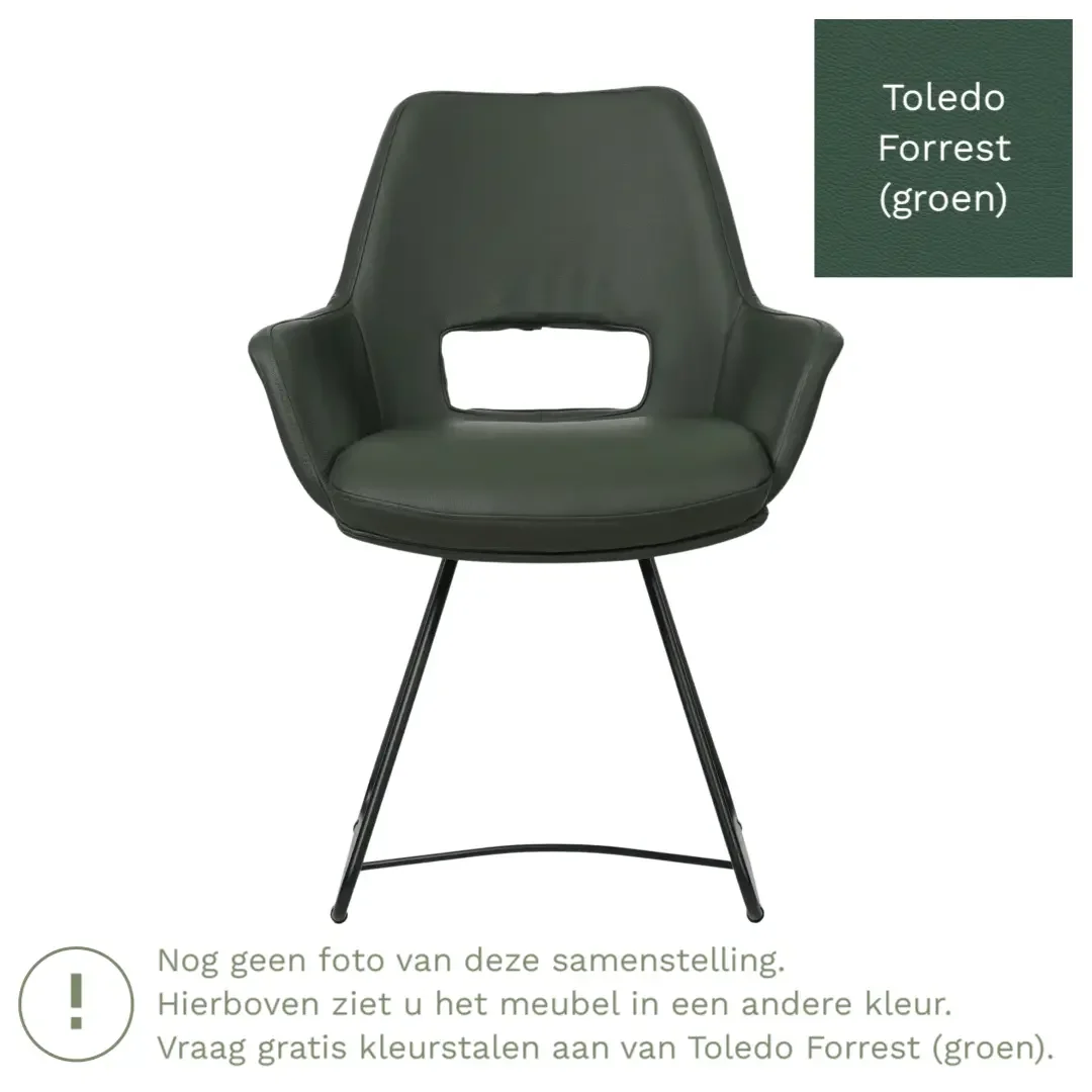 afbeelding van Leren eetkamerstoel Zippy - Toledo Forrest (groen) - U-poot staal rond zwart