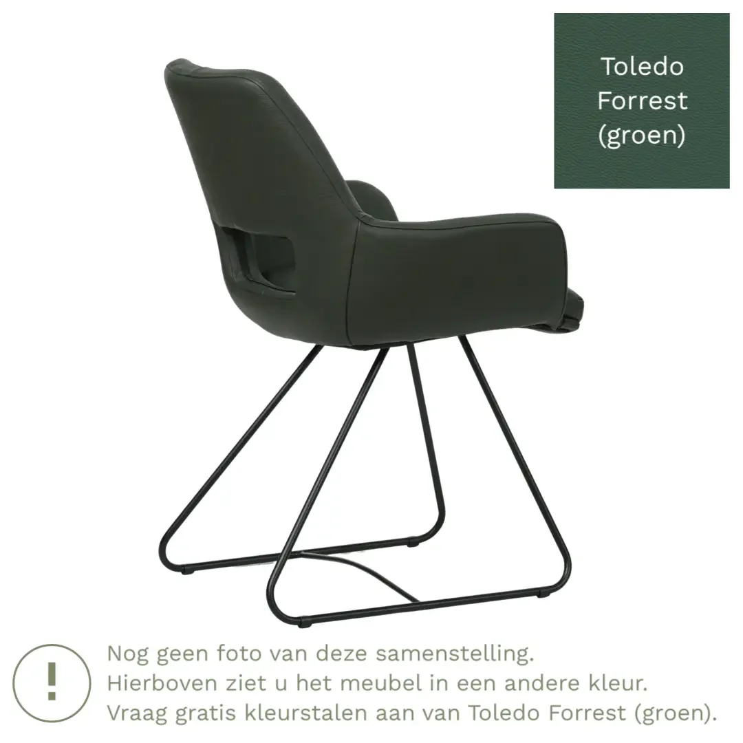 afbeelding van Leren eetkamerstoel Zippy - Toledo Forrest (groen) - U-poot staal rond zwart