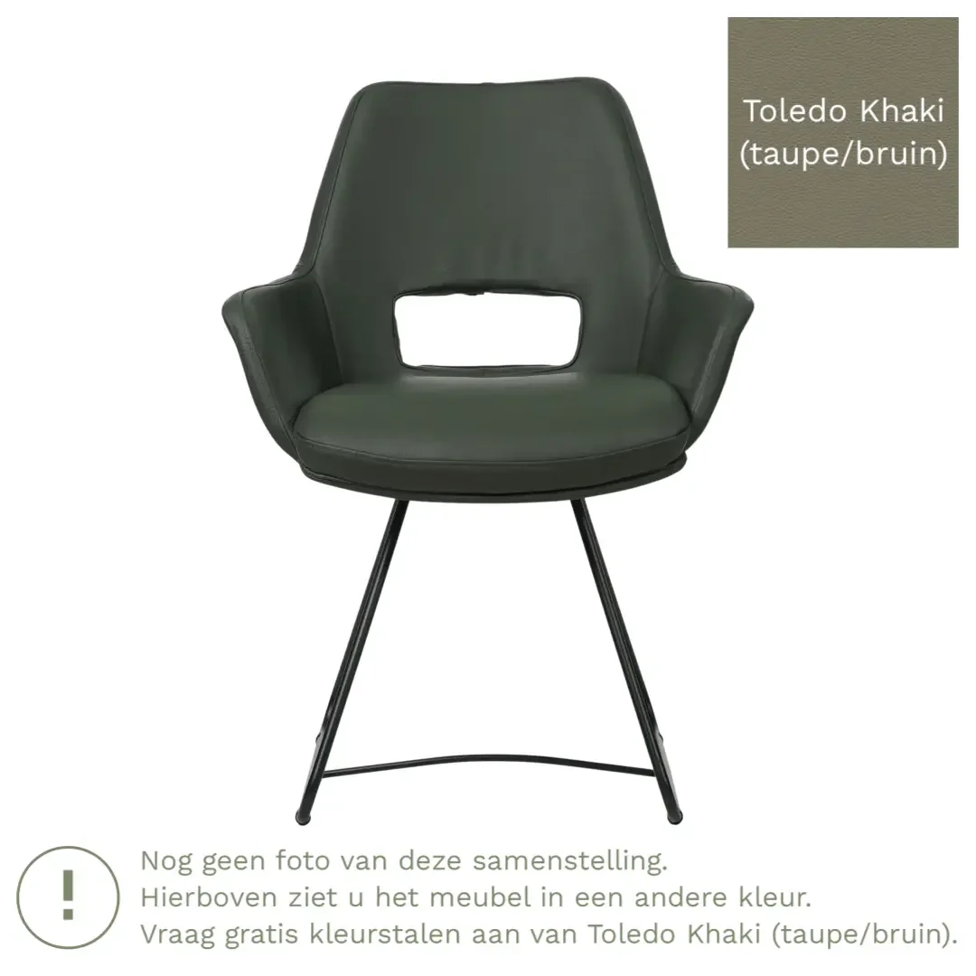 afbeelding van Leren eetkamerstoel Zippy - Toledo Khaki (taupe/bruin) - U-poot staal rond zwart