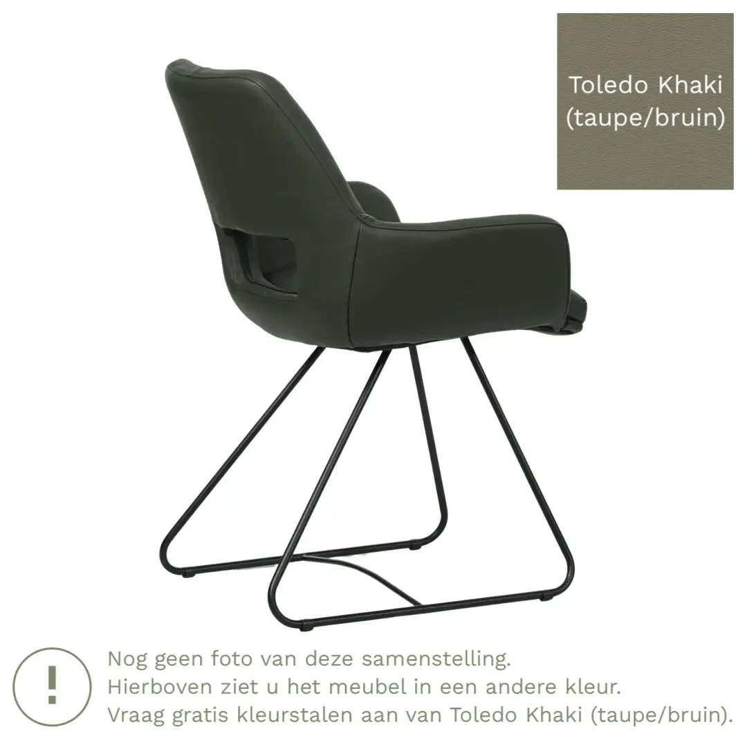 afbeelding van Leren eetkamerstoel Zippy - Toledo Khaki (taupe/bruin) - U-poot staal rond zwart