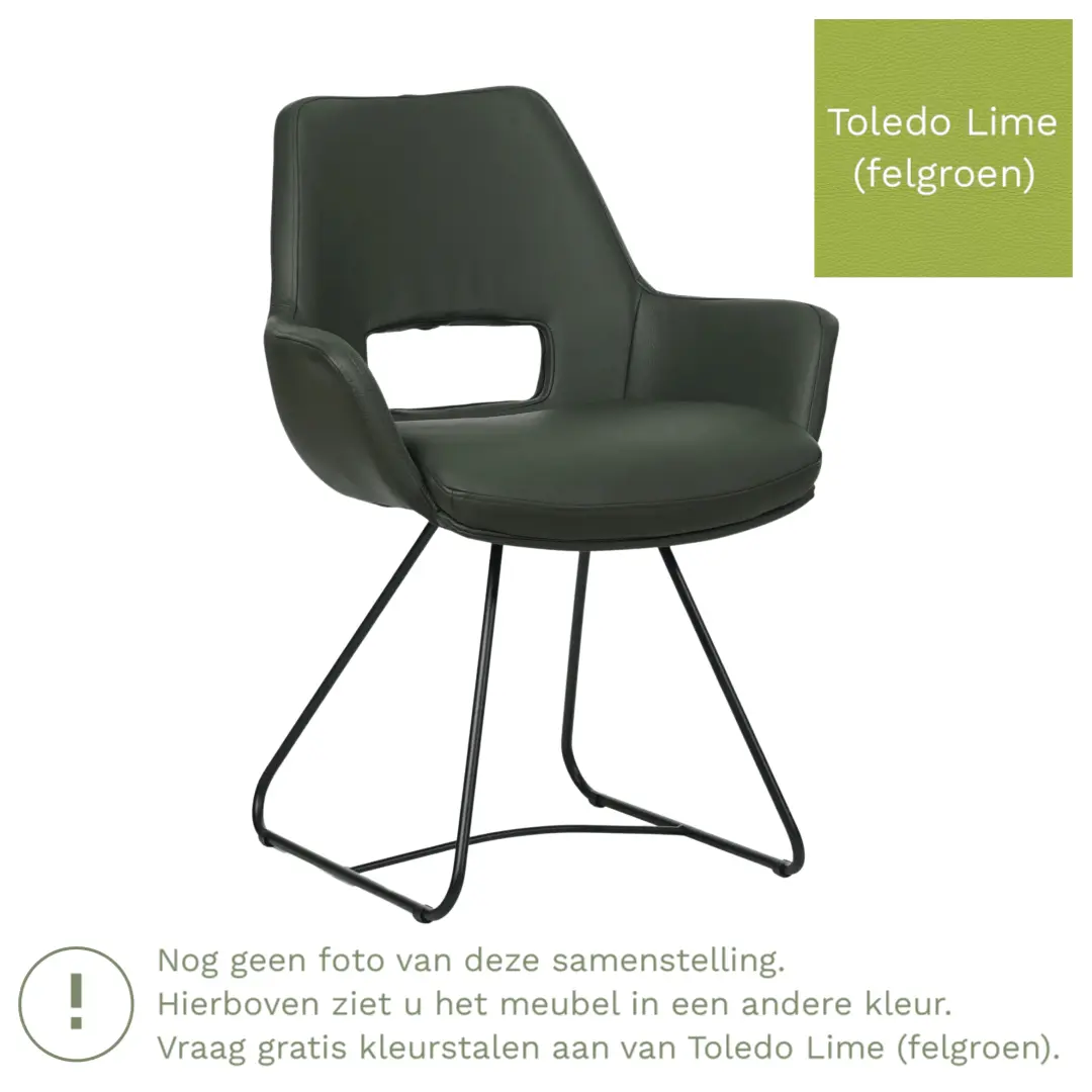 afbeelding van Leren eetkamerstoel Zippy - Toledo Lime (felgroen) - U-poot staal rond zwart
