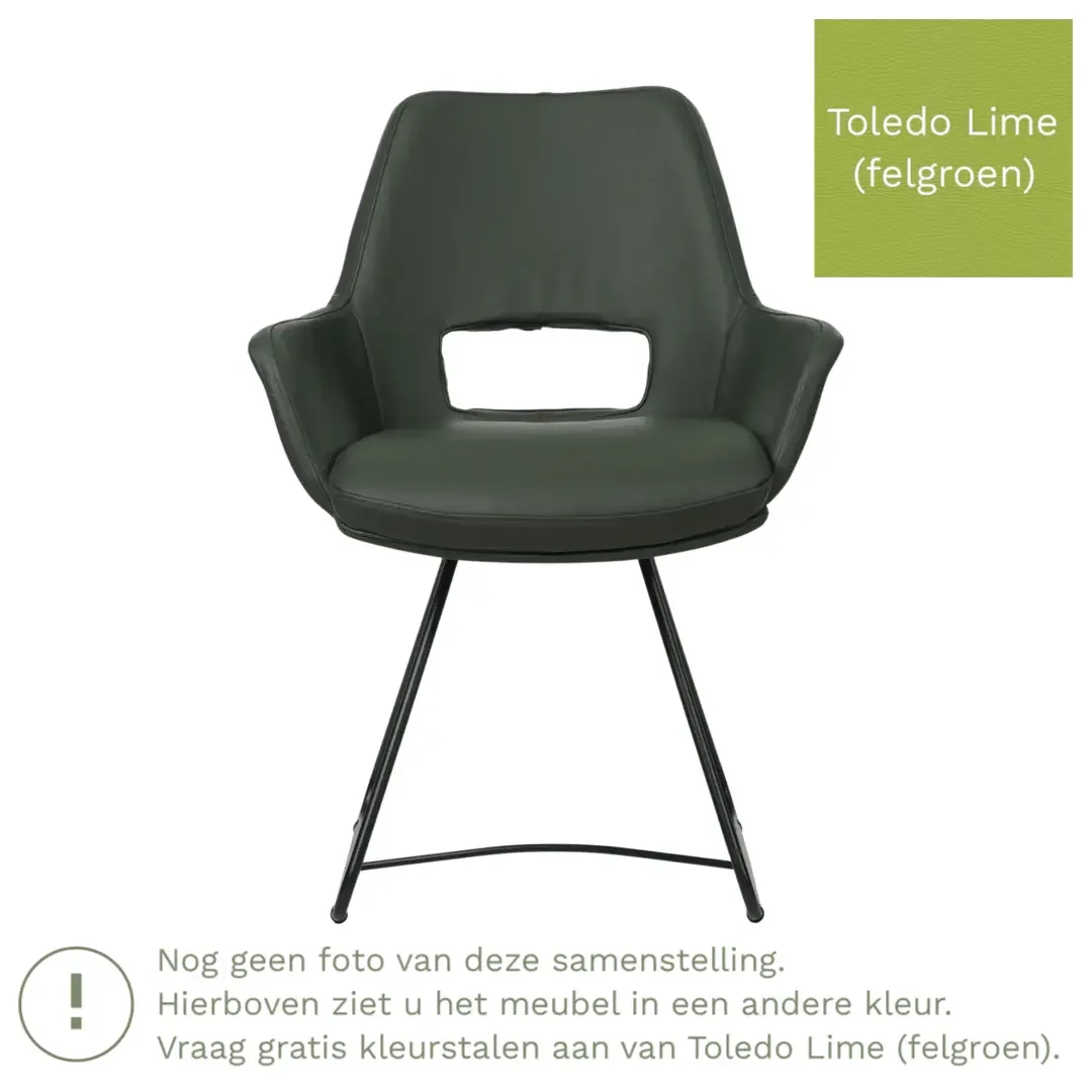 afbeelding van Leren eetkamerstoel Zippy - Toledo Lime (felgroen) - U-poot staal rond zwart