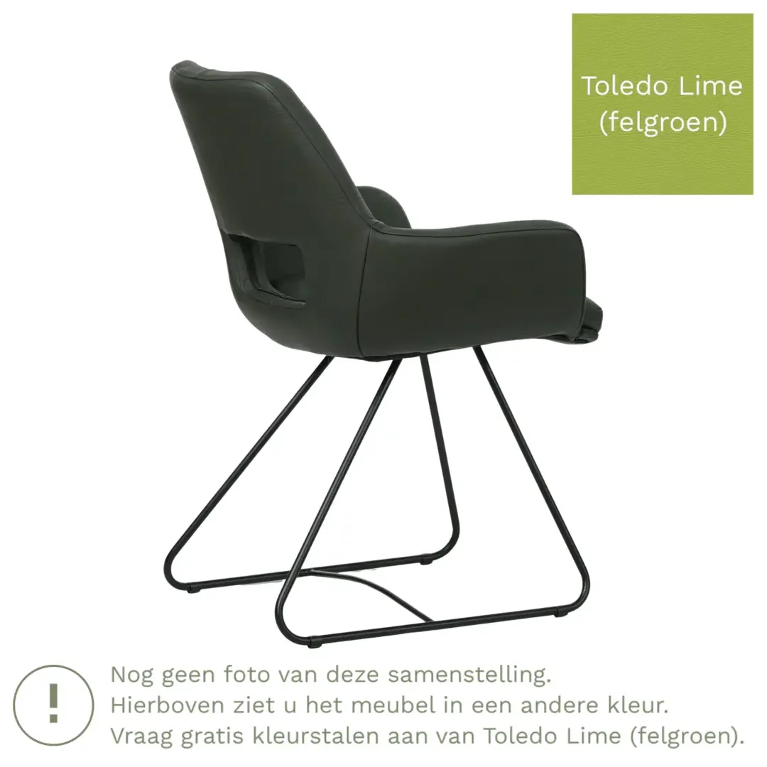 afbeelding van Leren eetkamerstoel Zippy - Toledo Lime (felgroen) - U-poot staal rond zwart