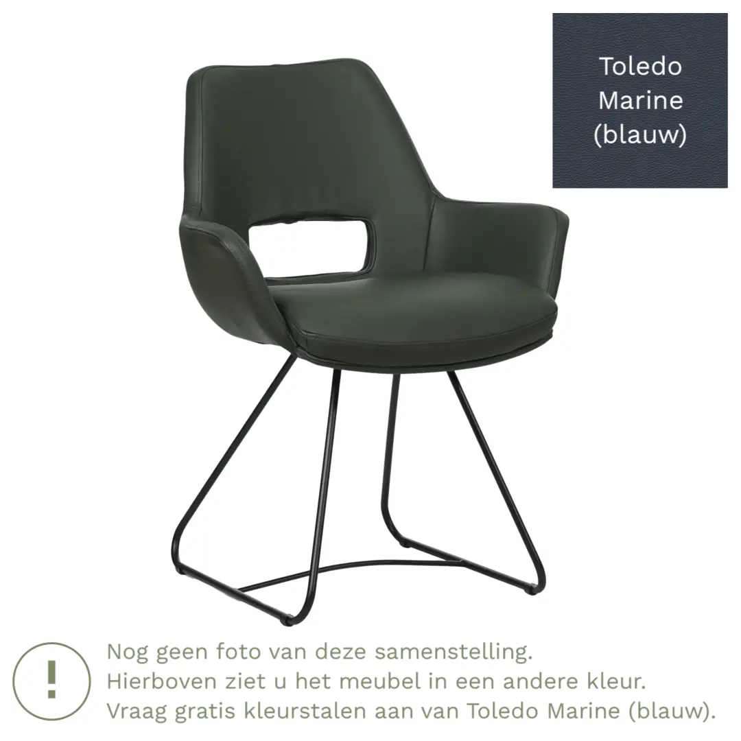 afbeelding van Leren eetkamerstoel Zippy - Toledo Marine (blauw) - U-poot staal rond zwart