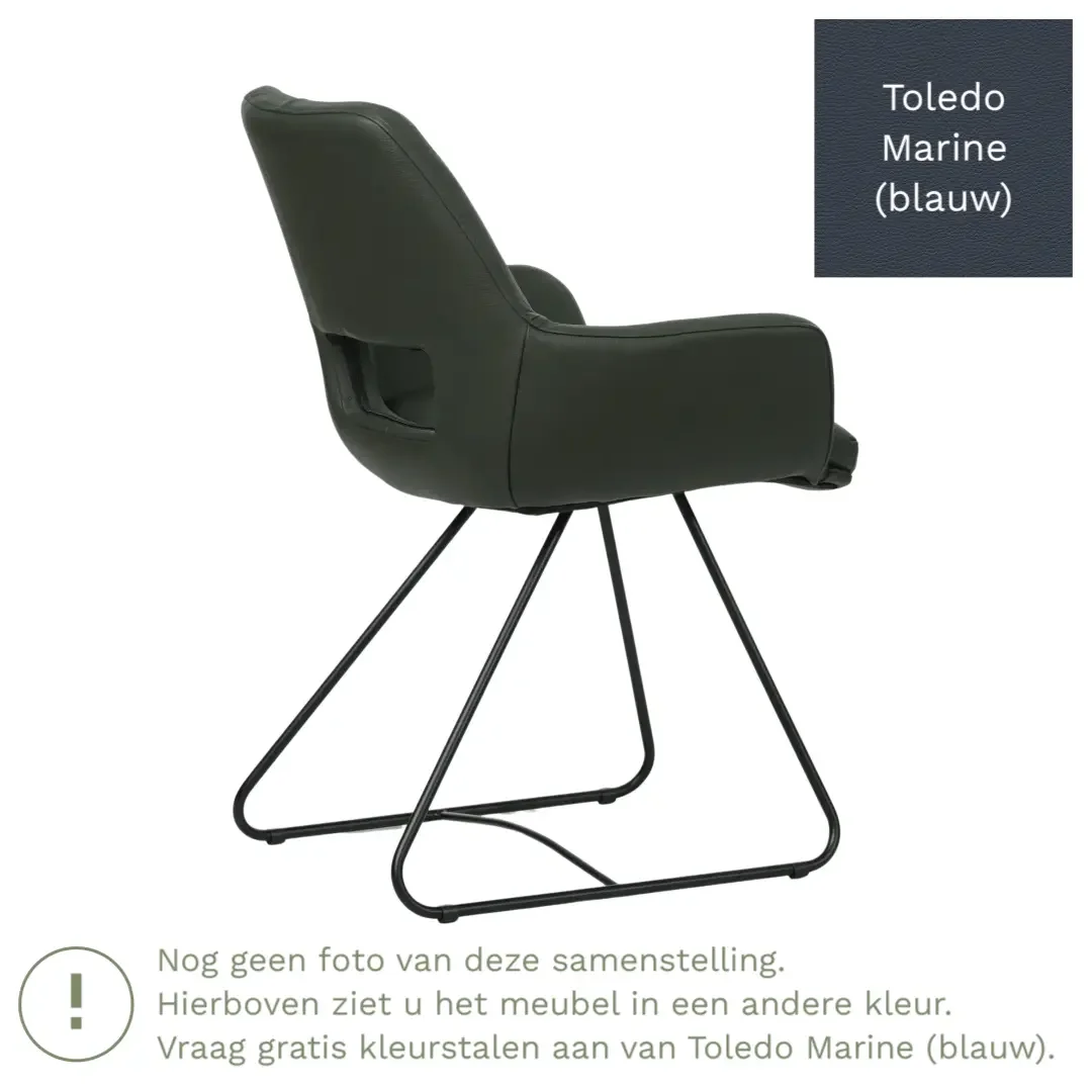 afbeelding van Leren eetkamerstoel Zippy - Toledo Marine (blauw) - U-poot staal rond zwart