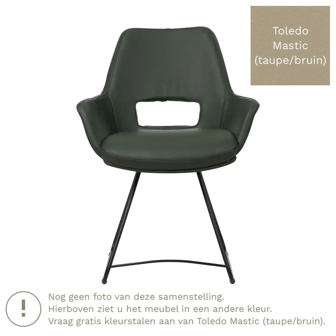 afbeelding van Leren eetkamerstoel Zippy - Toledo Mastic (taupe/bruin) - U-poot staal rond zwart