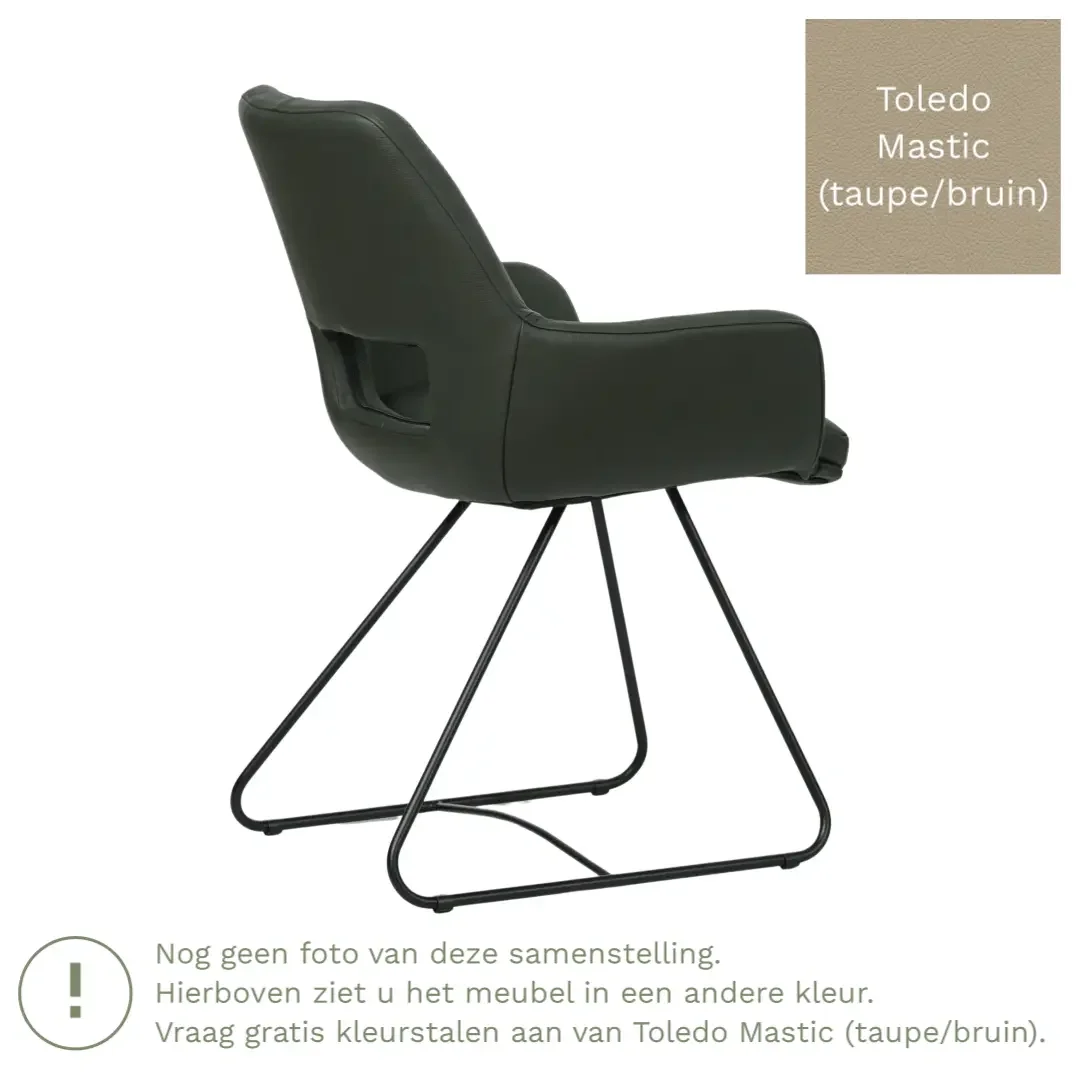 afbeelding van Leren eetkamerstoel Zippy - Toledo Mastic (taupe/bruin) - U-poot staal rond zwart