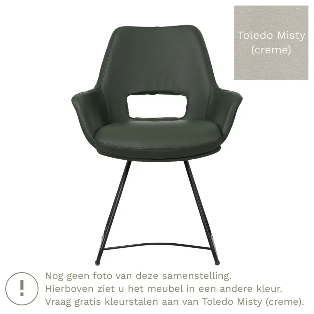 afbeelding van Leren eetkamerstoel Zippy - Toledo Misty (crème) - U-poot staal rond zwart