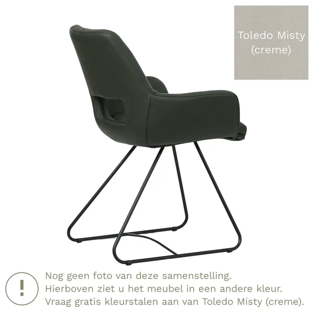afbeelding van Leren eetkamerstoel Zippy - Toledo Misty (crème) - U-poot staal rond zwart