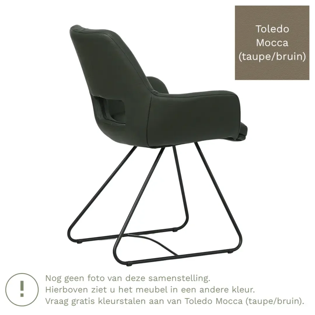 afbeelding van Leren eetkamerstoel Zippy - Toledo Mocca (taupe/bruin) - U-poot staal rond zwart