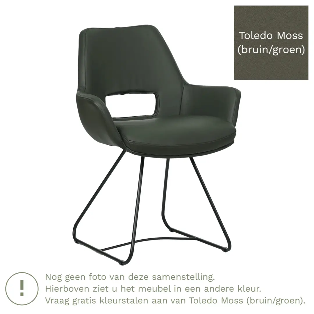afbeelding van Leren eetkamerstoel Zippy - Toledo Moss (bruin/groen) - U-poot staal rond zwart