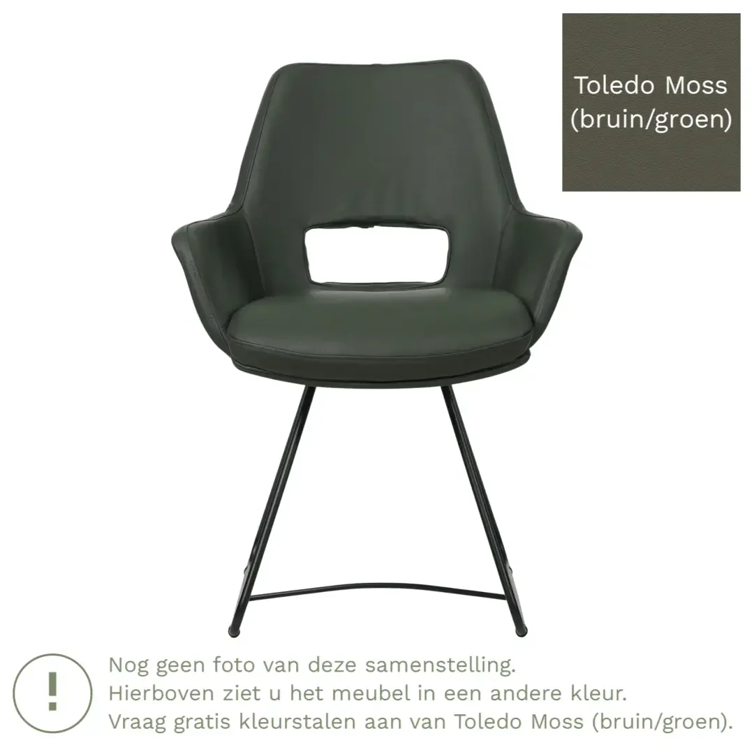 afbeelding van Leren eetkamerstoel Zippy - Toledo Moss (bruin/groen) - U-poot staal rond zwart