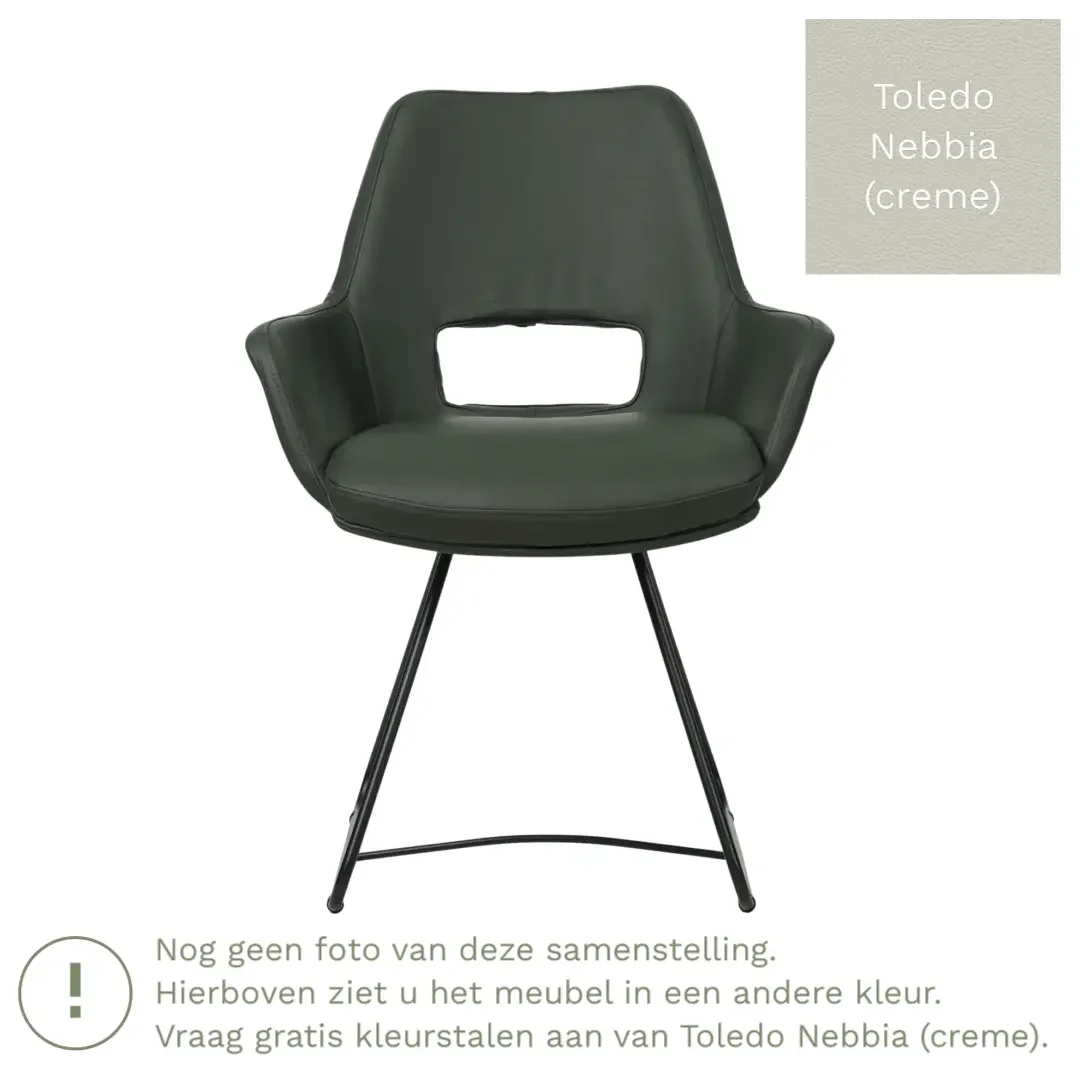 afbeelding van Leren eetkamerstoel Zippy - Toledo Nebbia (crème) - U-poot staal rond zwart