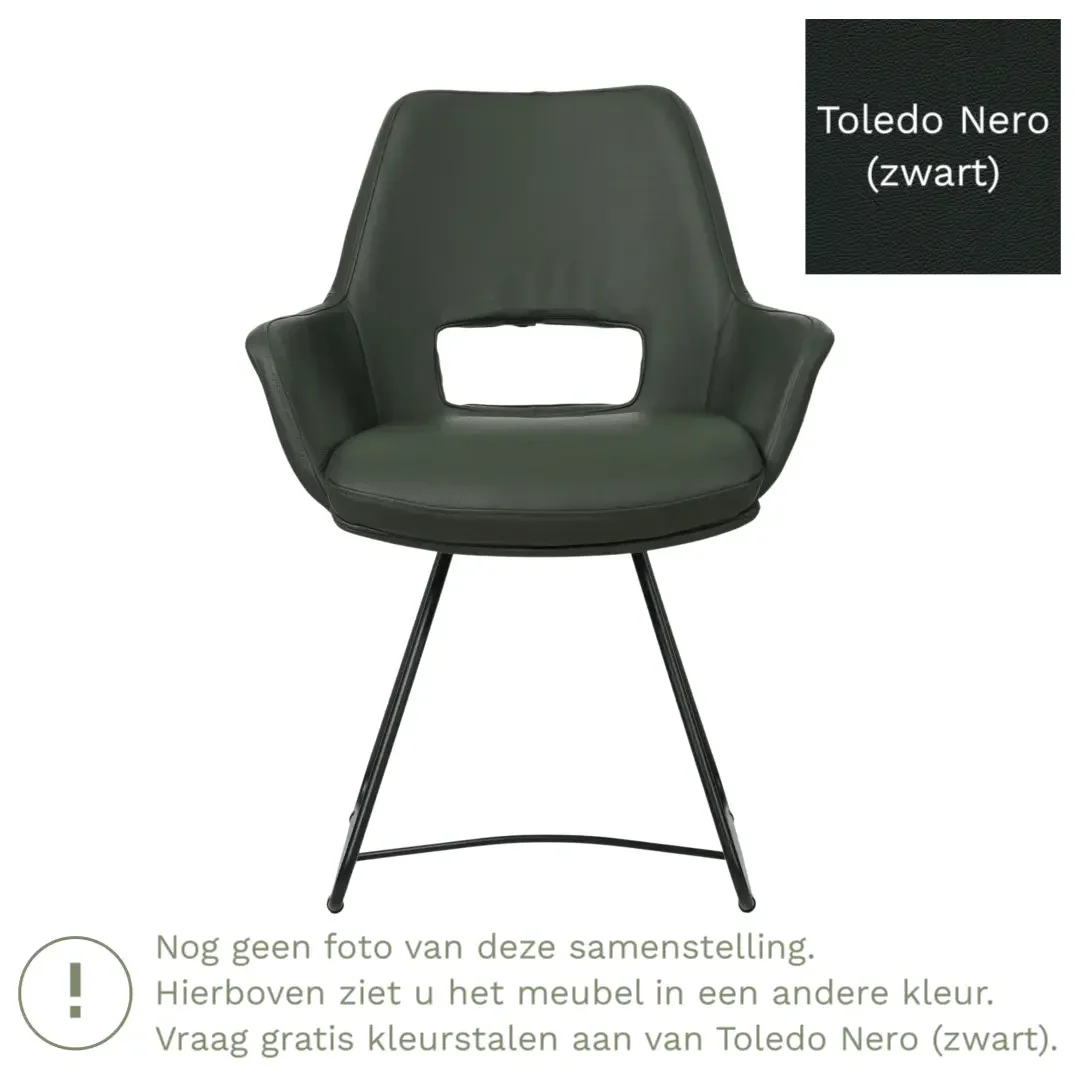 afbeelding van Leren eetkamerstoel Zippy - Toledo Nero (zwart) - U-poot staal rond zwart