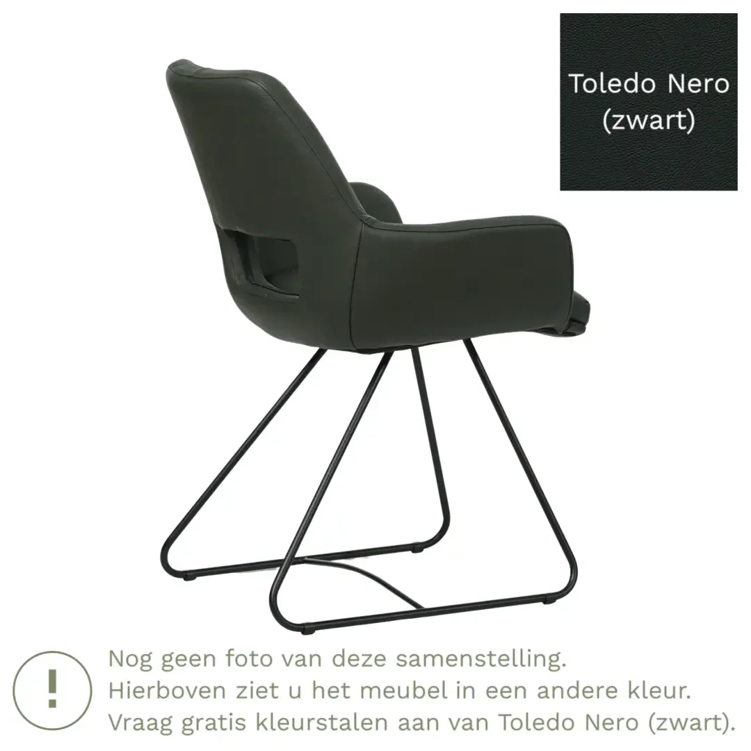 afbeelding van Leren eetkamerstoel Zippy - Toledo Nero (zwart) - U-poot staal rond zwart