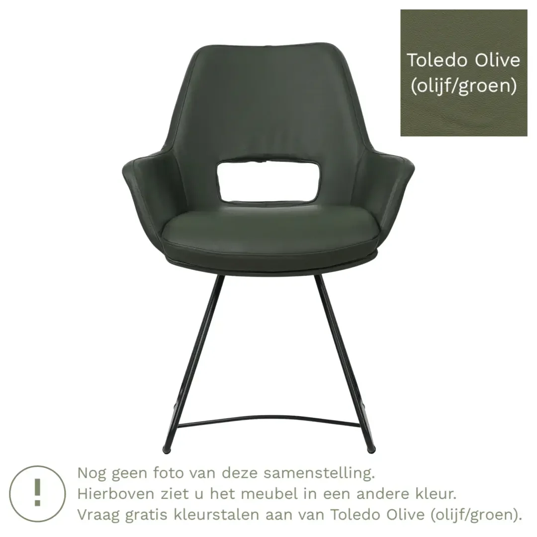 afbeelding van Leren eetkamerstoel Zippy - Toledo Olive (olijf/goen) - U-poot staal rond zwart