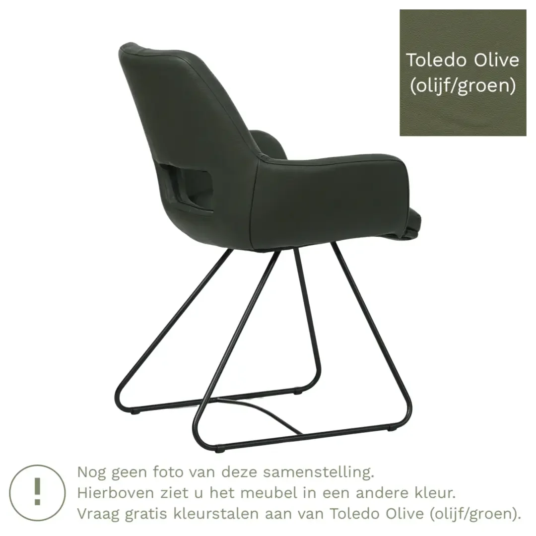 afbeelding van Leren eetkamerstoel Zippy - Toledo Olive (olijf/goen) - U-poot staal rond zwart