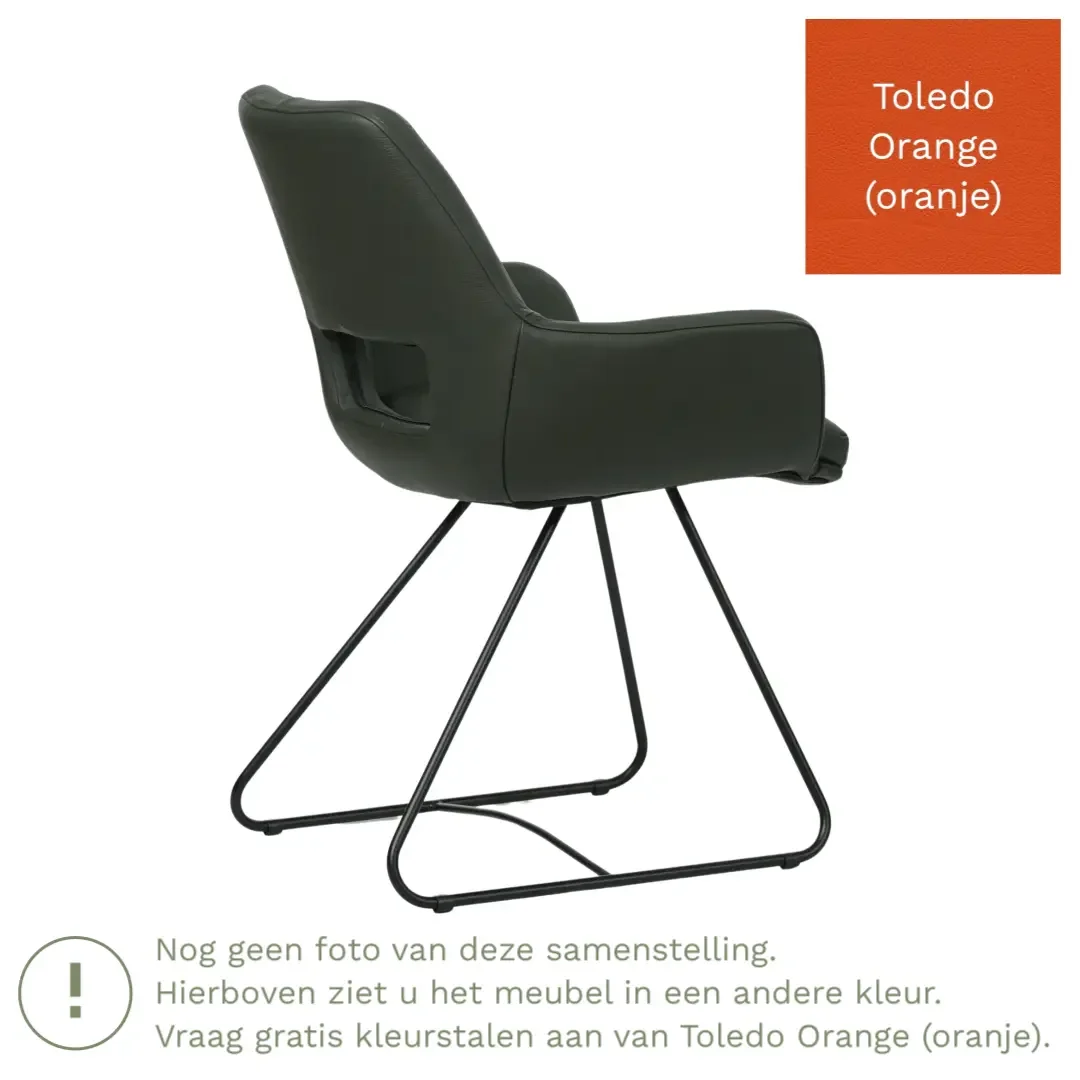 afbeelding van Leren eetkamerstoel Zippy - Toledo Orange (oranje) - U-poot staal rond zwart