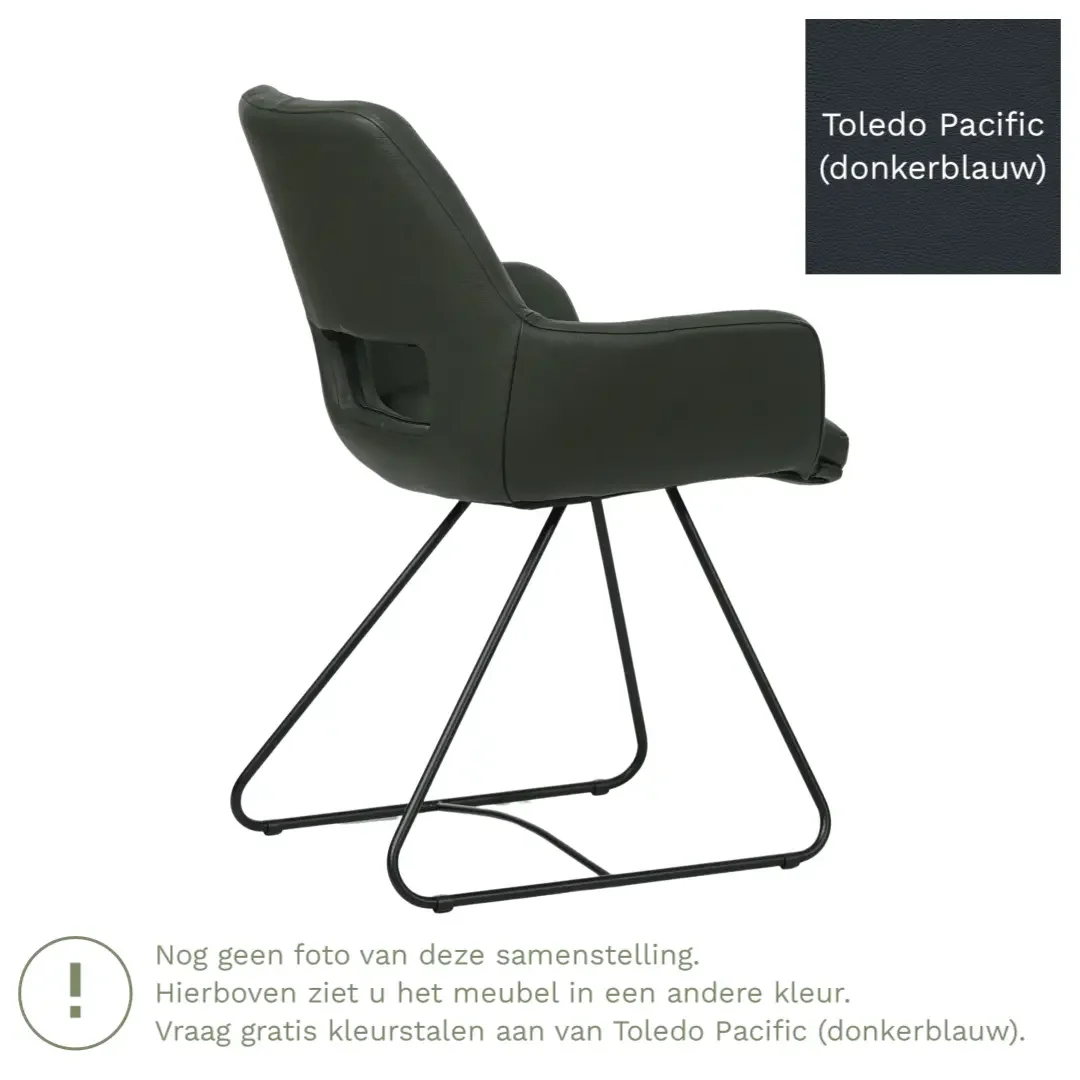 afbeelding van Leren eetkamerstoel Zippy - Toledo Pacific (donkerblauw) - U-poot staal rond zwart