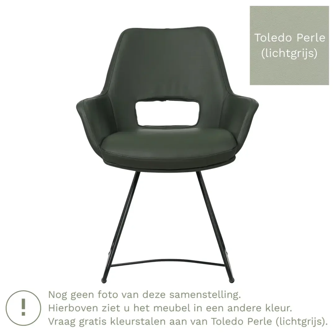 afbeelding van Leren eetkamerstoel Zippy - Toledo Perle (lichtgrijs) - U-poot staal rond zwart