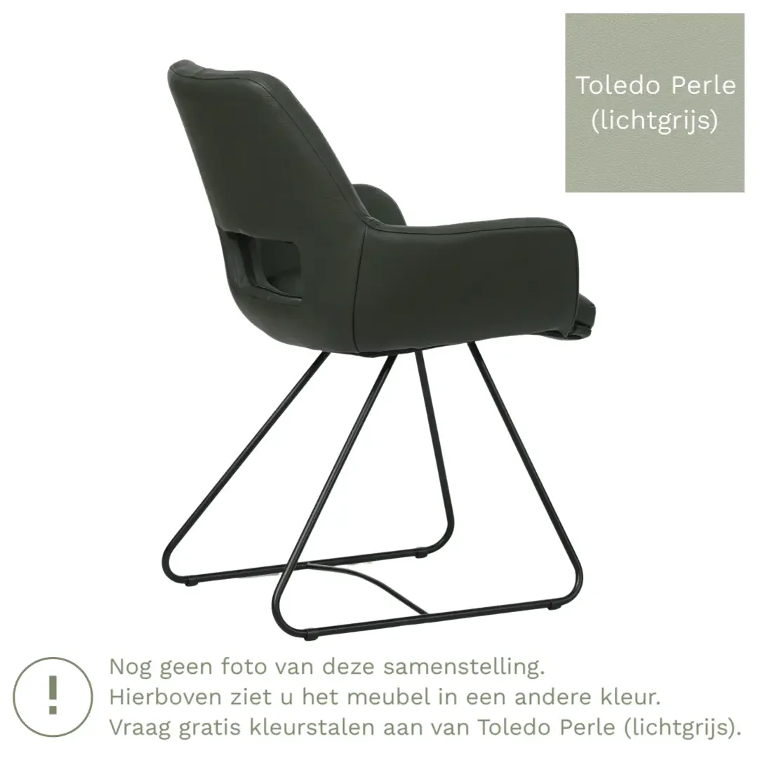 afbeelding van Leren eetkamerstoel Zippy - Toledo Perle (lichtgrijs) - U-poot staal rond zwart