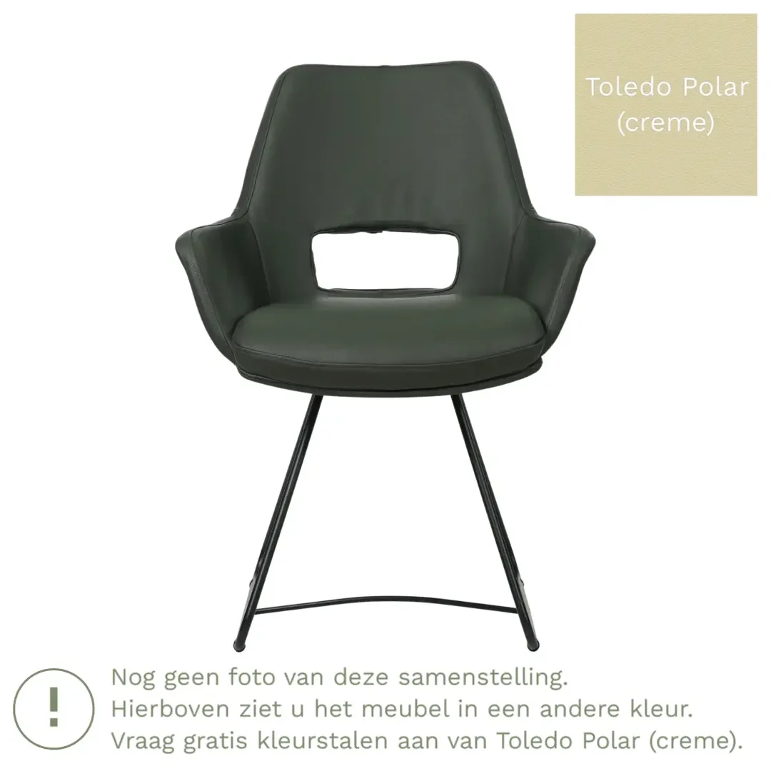 afbeelding van Leren eetkamerstoel Zippy - Toledo Polar (crème) - U-poot staal rond zwart