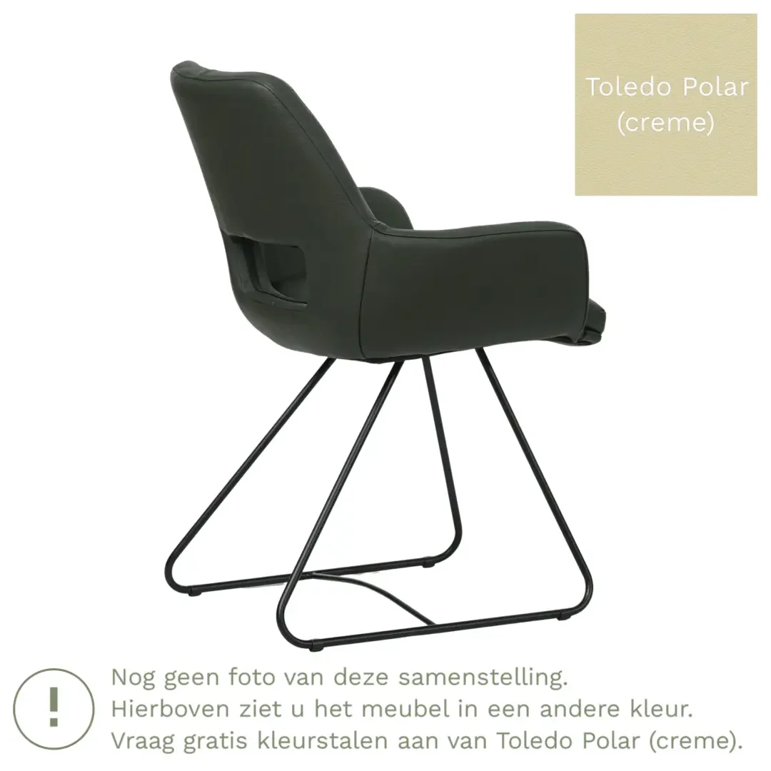 afbeelding van Leren eetkamerstoel Zippy - Toledo Polar (crème) - U-poot staal rond zwart
