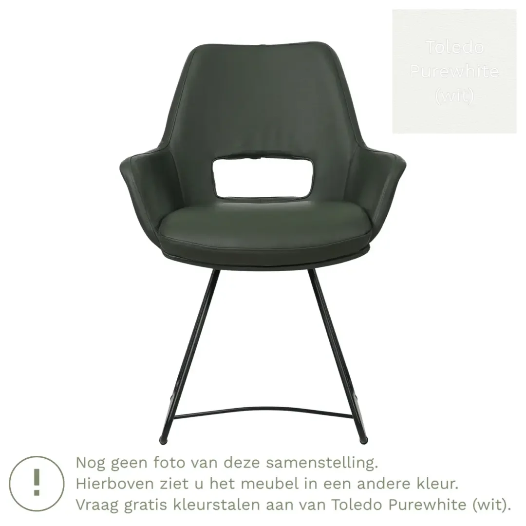 afbeelding van Leren eetkamerstoel Zippy - Toledo Purewhite (wit) - U-poot staal rond zwart