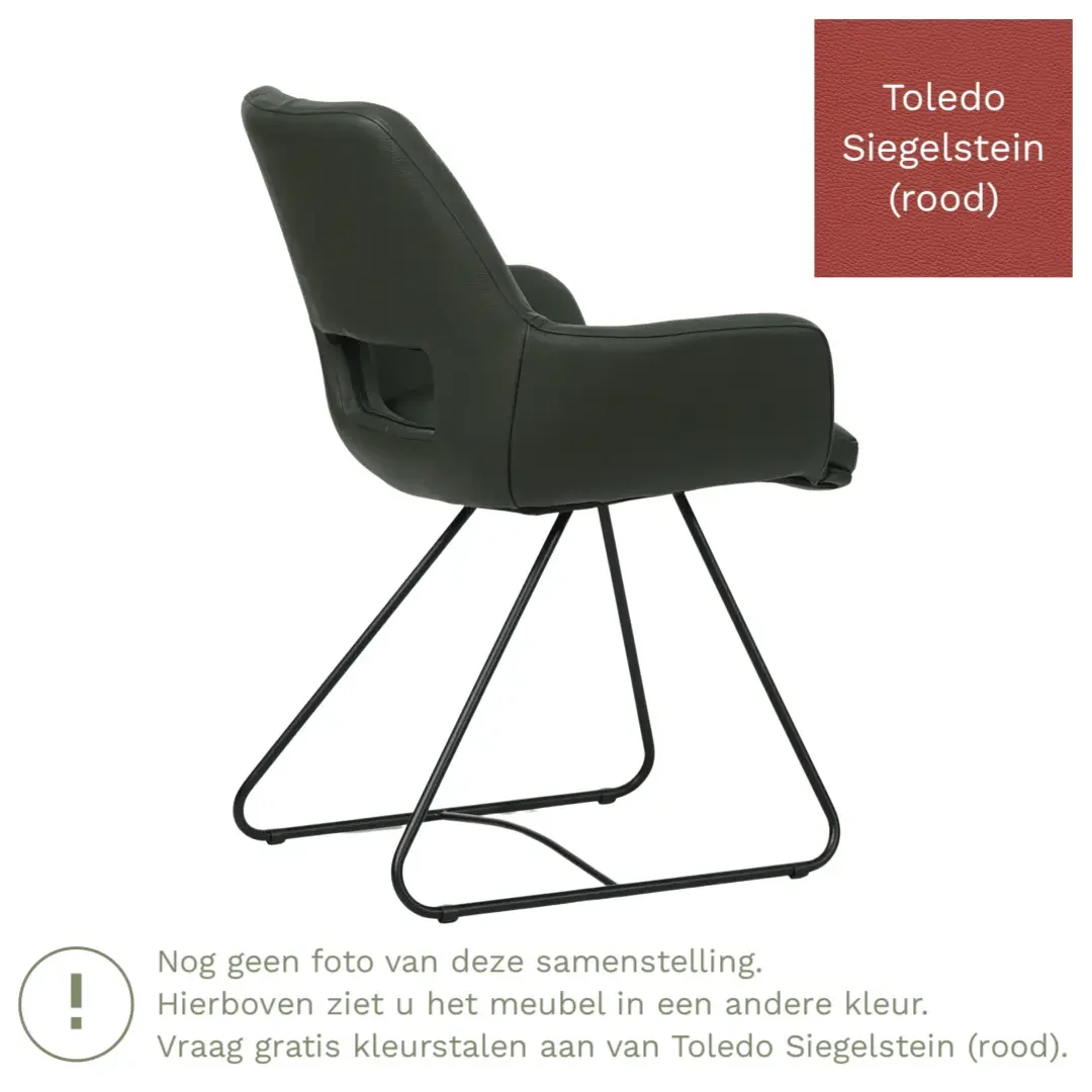 afbeelding van Leren eetkamerstoel Zippy - Toledo Siegelstein (rood) - U-poot staal rond zwart