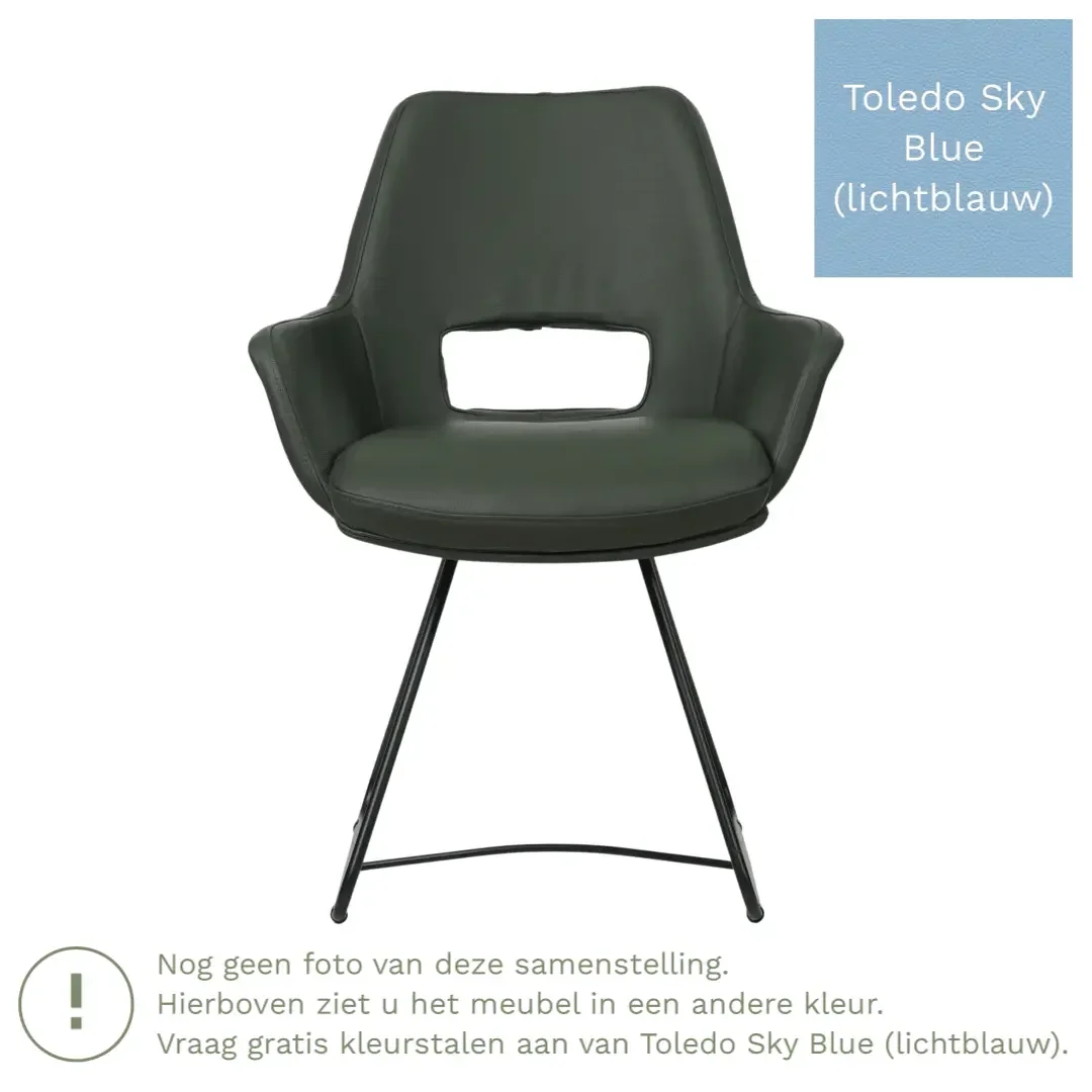 afbeelding van Leren eetkamerstoel Zippy - Toledo Sky Blue (lichtblauw) - U-poot staal rond zwart