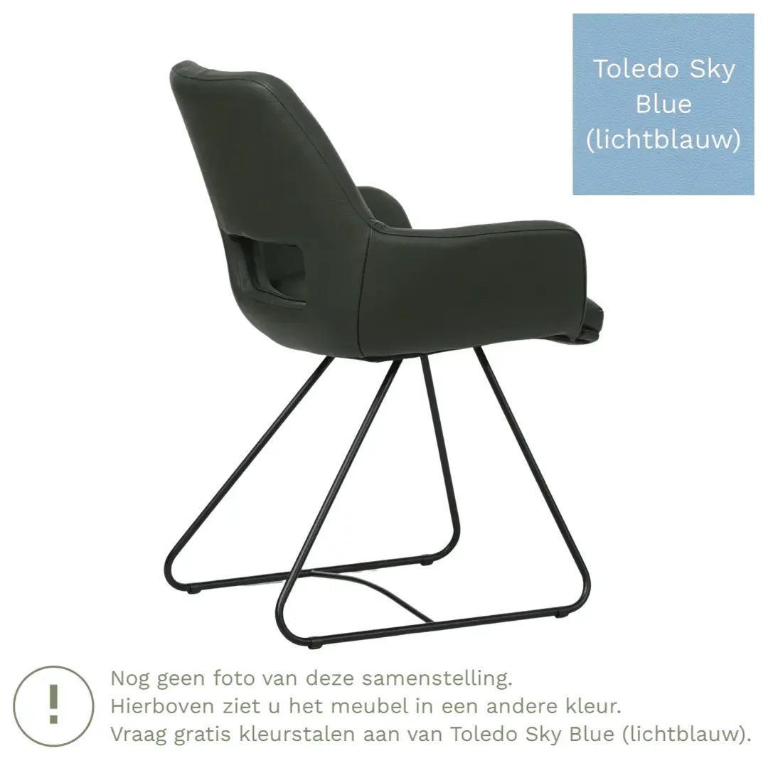afbeelding van Leren eetkamerstoel Zippy - Toledo Sky Blue (lichtblauw) - U-poot staal rond zwart