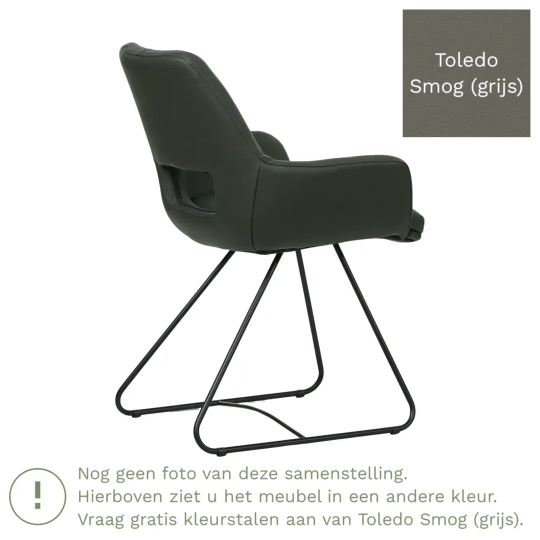 afbeelding van Leren eetkamerstoel Zippy - Toledo Smog (grijs) - U-poot staal rond zwart