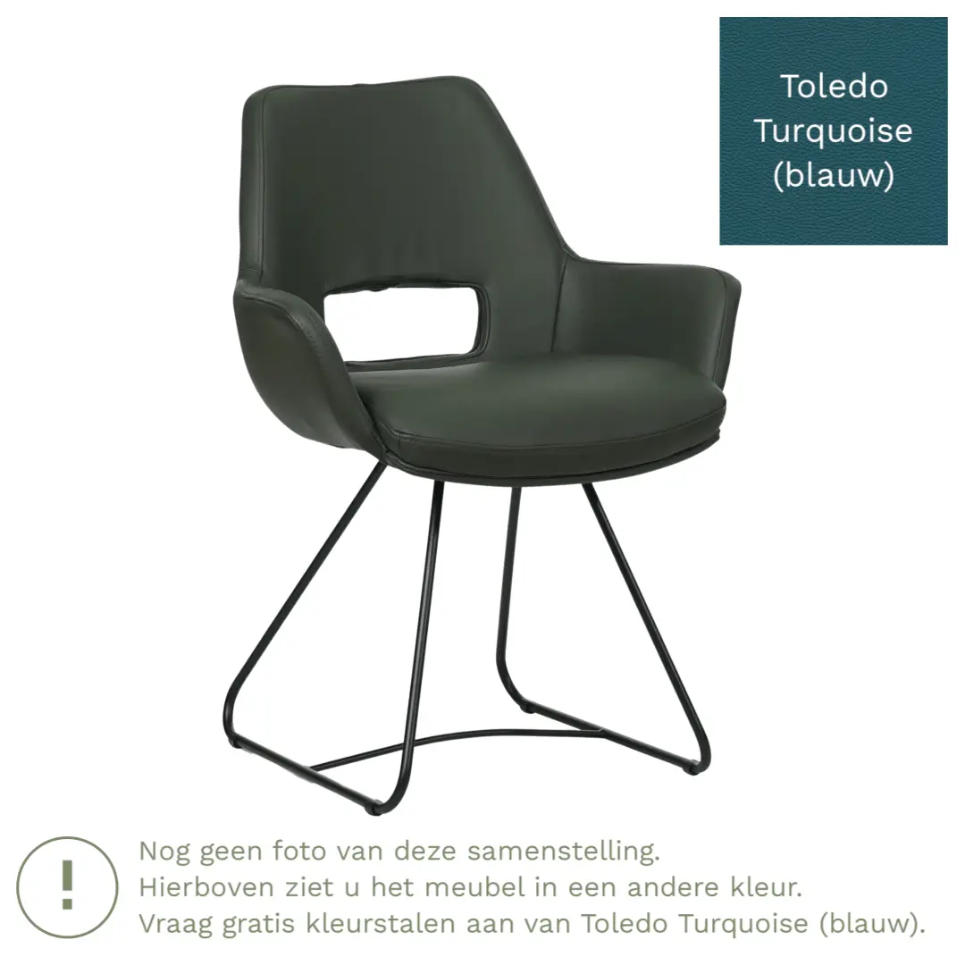 afbeelding van Leren eetkamerstoel Zippy - Toledo Turquoise (blauw) - U-poot staal rond zwart