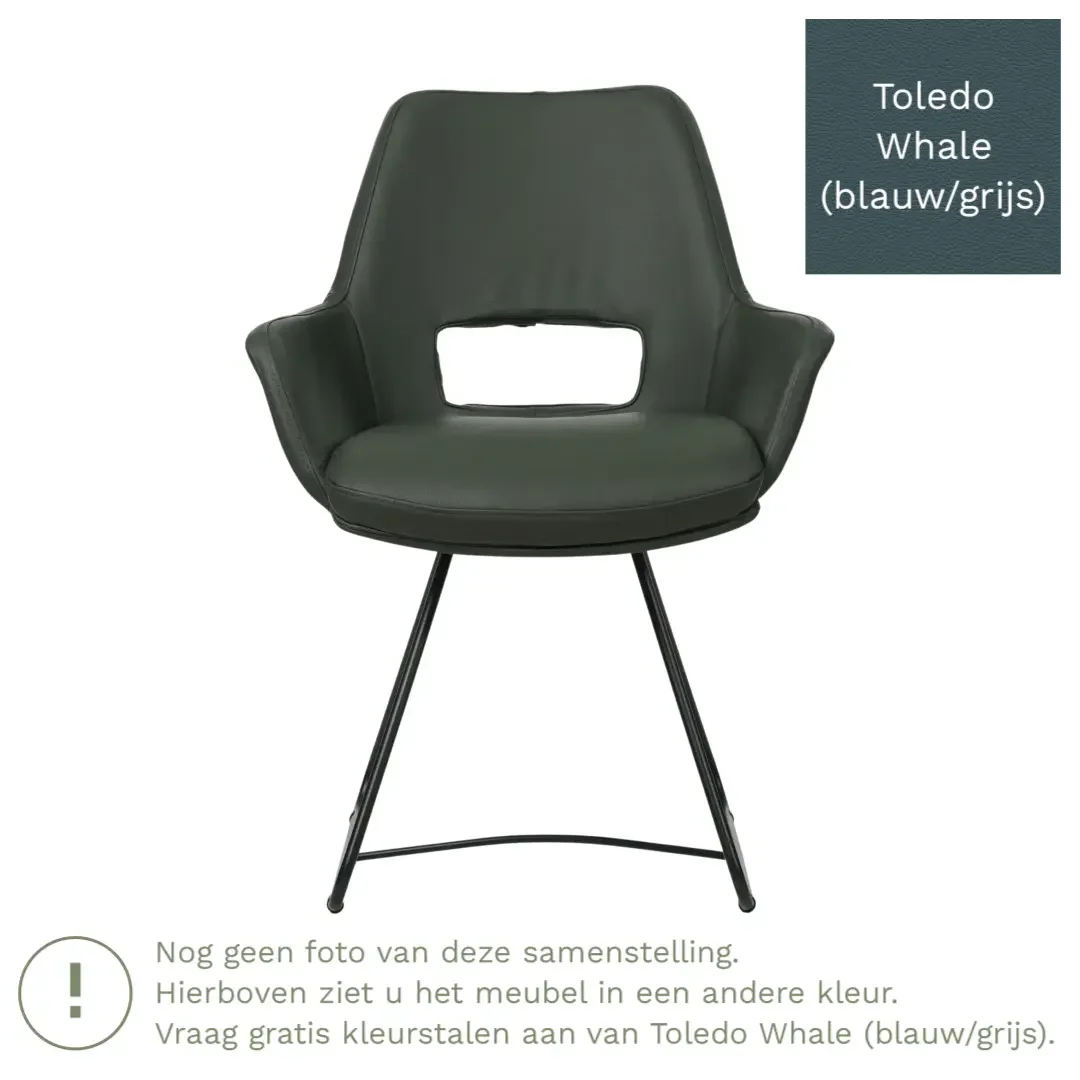 afbeelding van Leren eetkamerstoel Zippy - Toledo Whale (blauw/grijs) - U-poot staal rond zwart