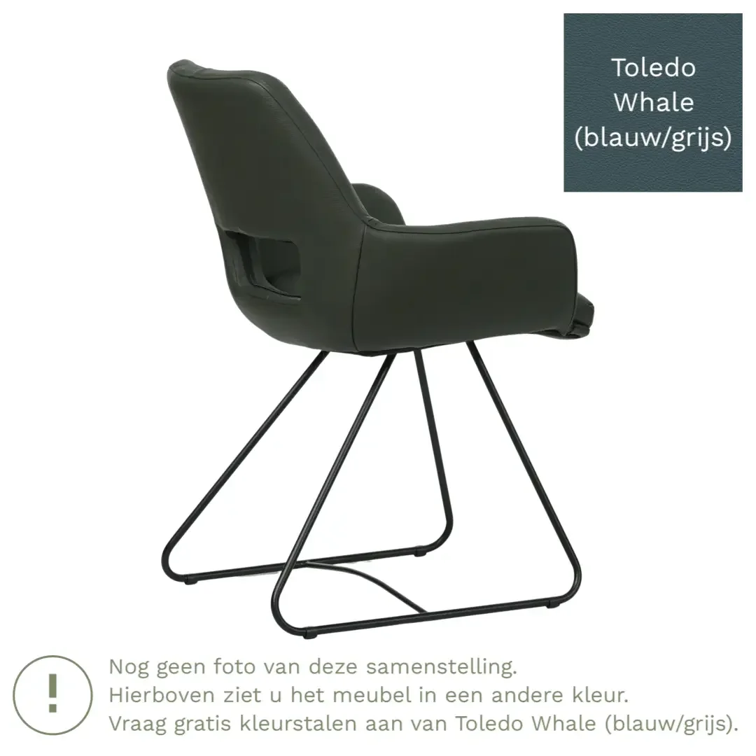 afbeelding van Leren eetkamerstoel Zippy - Toledo Whale (blauw/grijs) - U-poot staal rond zwart