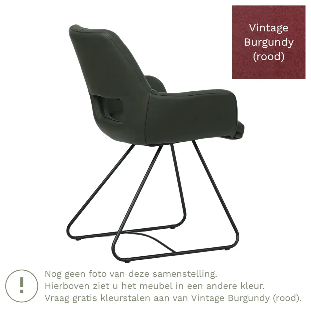 afbeelding van Leren eetkamerstoel Zippy - Vintage Burgundy (rood) - U-poot staal rond zwart